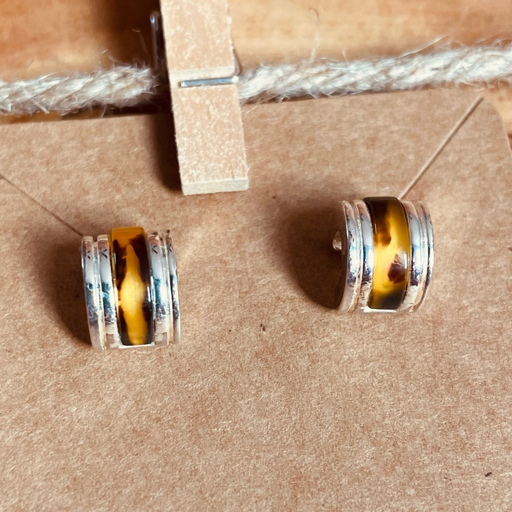 Lauren Ralph Lauren Silver and Brown Tortoise Huggie Earrings